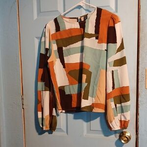 SHEIN Orange and Green Boxy Graphic Blouse